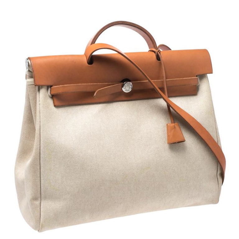 Hermes Beige/Natural Brown Canvas and Leather Herbag 39 bag For Sale at ...