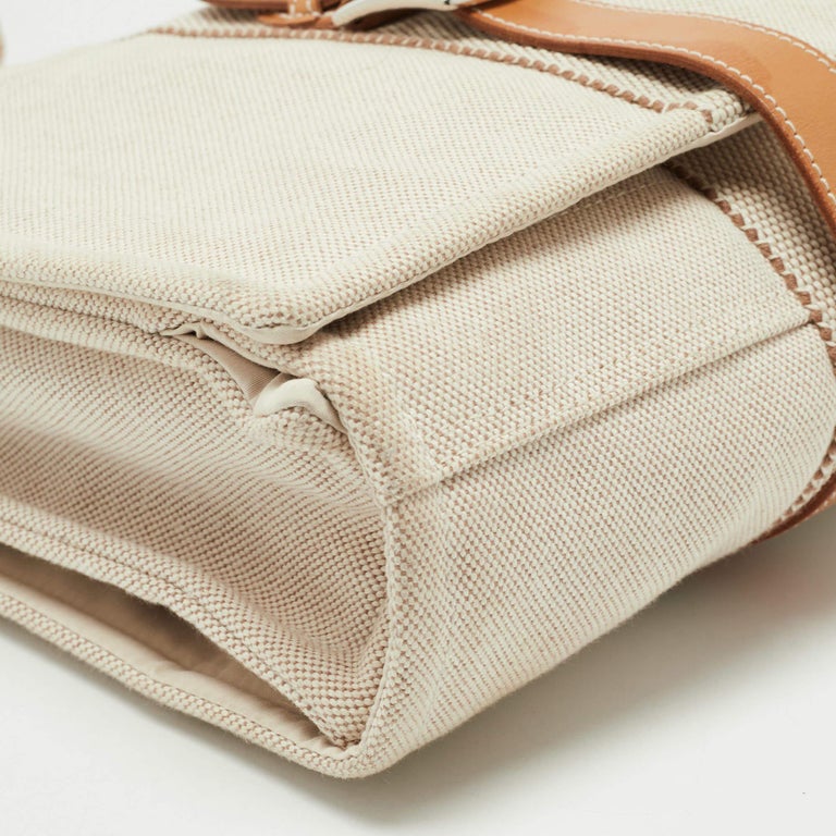 Hermes Beige/Natural Canvas and Leather Diaper Messenger Bag For Sale