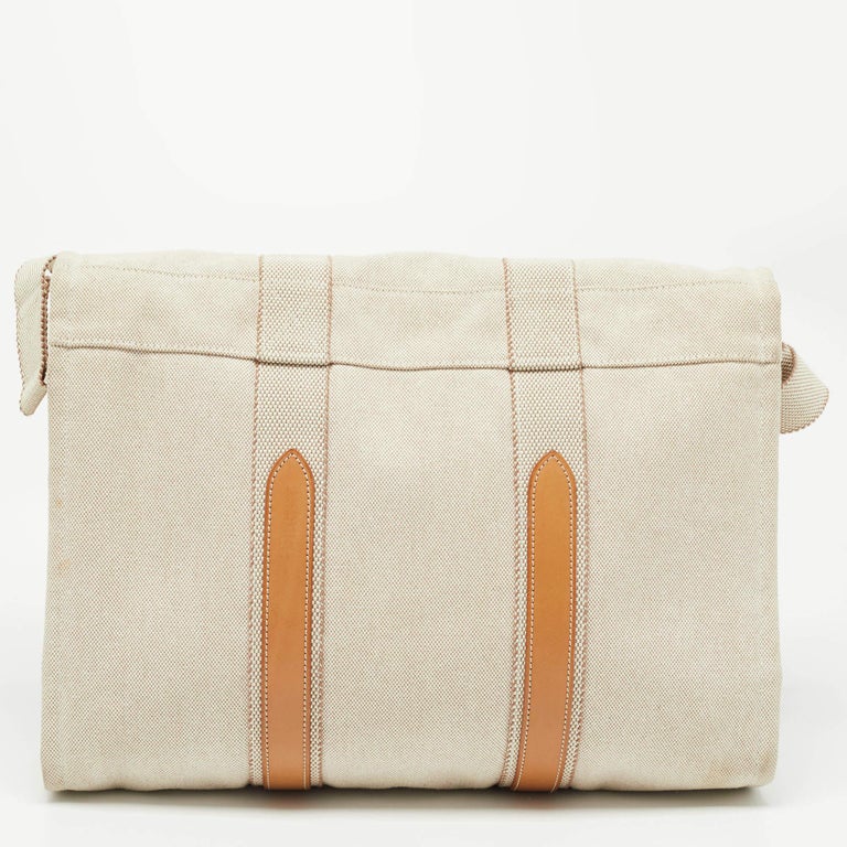 Hermes Beige/Natural Canvas and Leather Diaper Messenger Bag For Sale