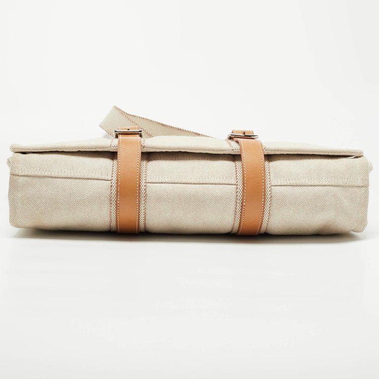 Hermes Beige/Natural Canvas and Leather Diaper Messenger Bag For Sale
