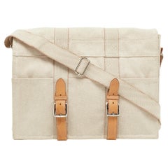 Borsa messenger per pannolini Hermes in tela e pelle beige/naturale