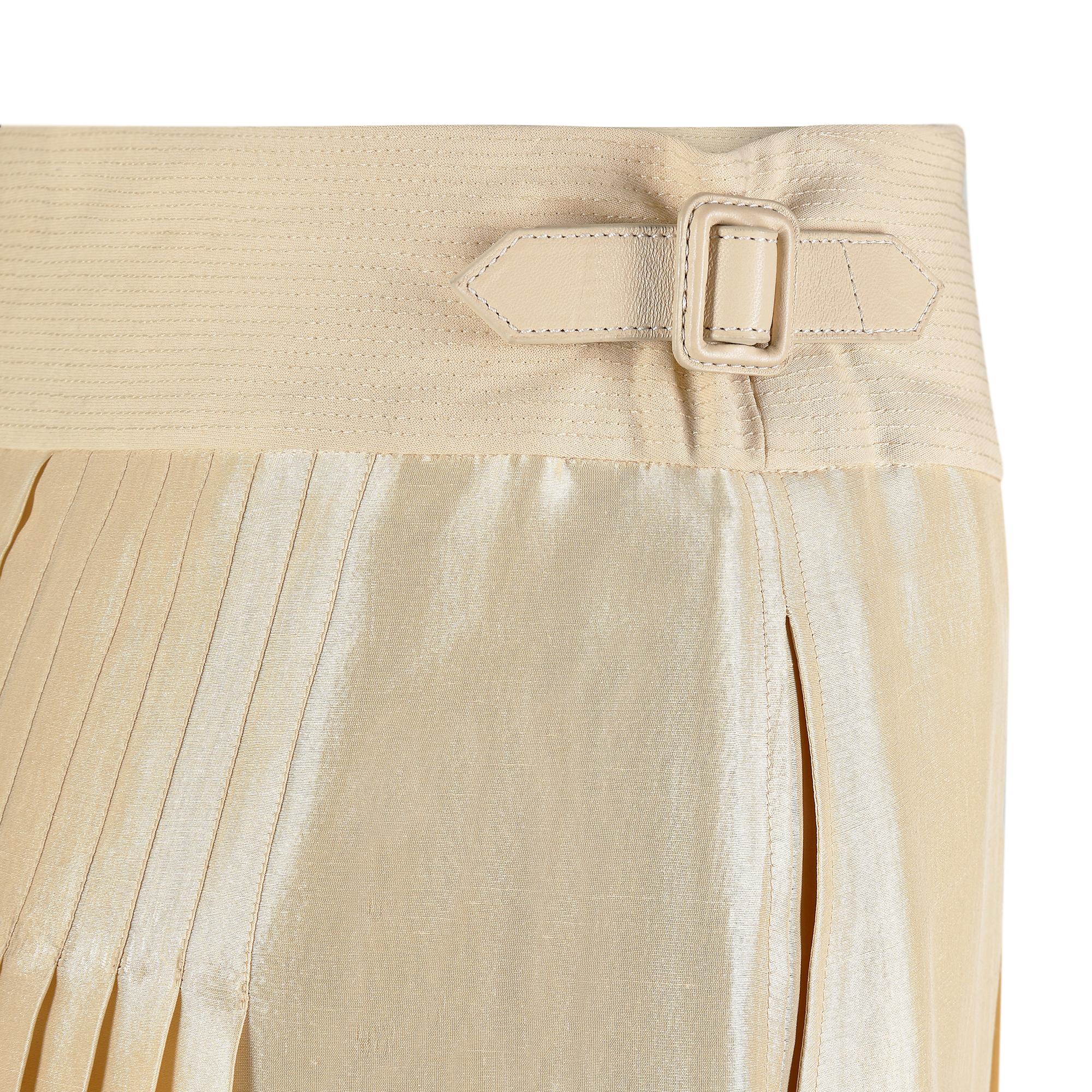 Women's Hermes Beige Natural Silk and Leather Accordion Pleat Skirt
