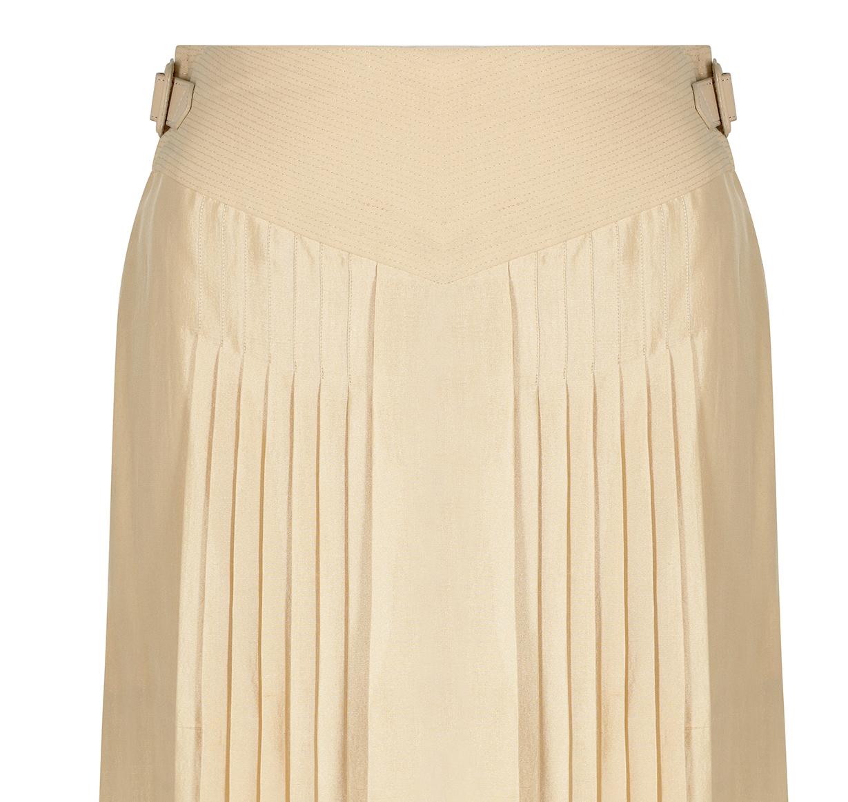 Hermes Beige Natural Silk and Leather Accordion Pleat Skirt 1