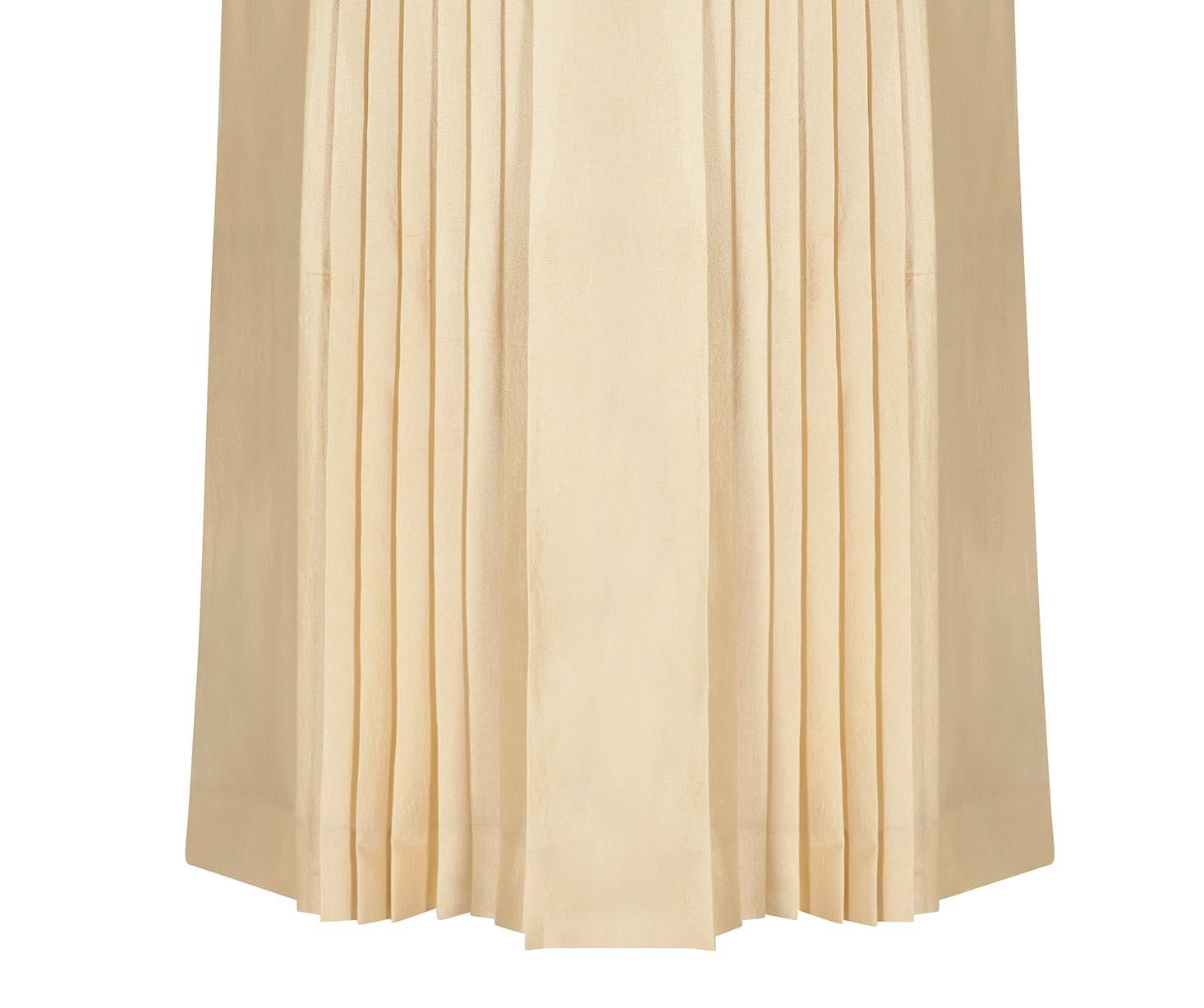Hermes Beige Natural Silk and Leather Accordion Pleat Skirt 2
