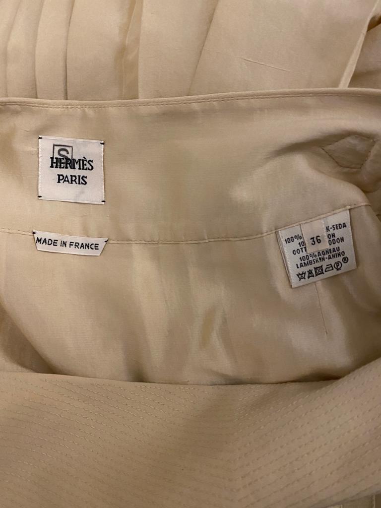 Hermes Beige Natural Silk and Leather Accordion Pleat Skirt 4