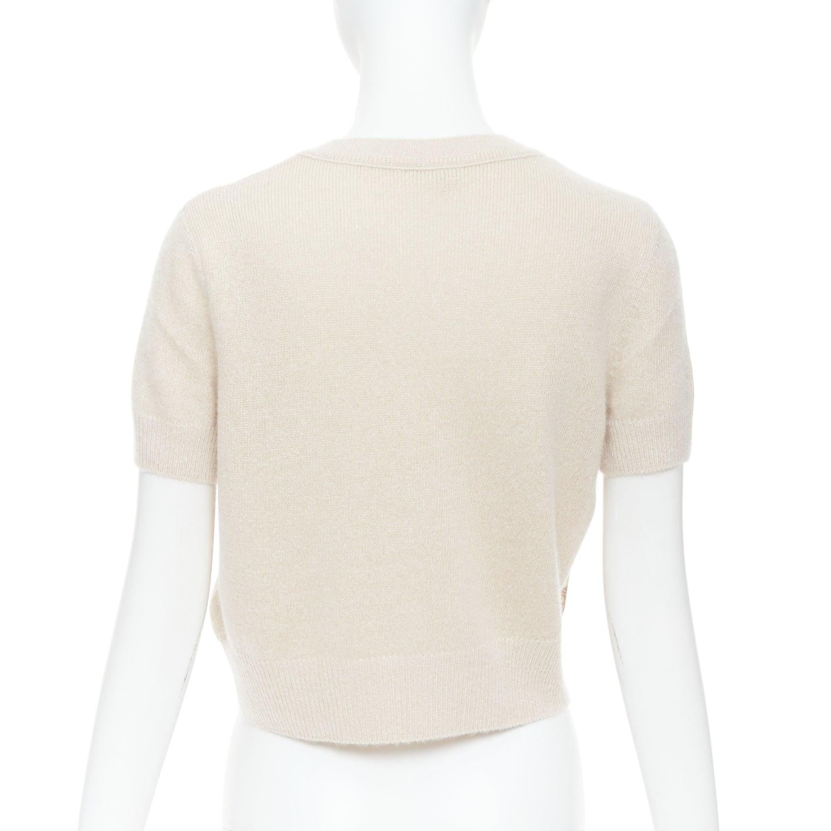 HERMES beige nude cashmere blend graphic silk crop cardigan FR38 M For Sale 1