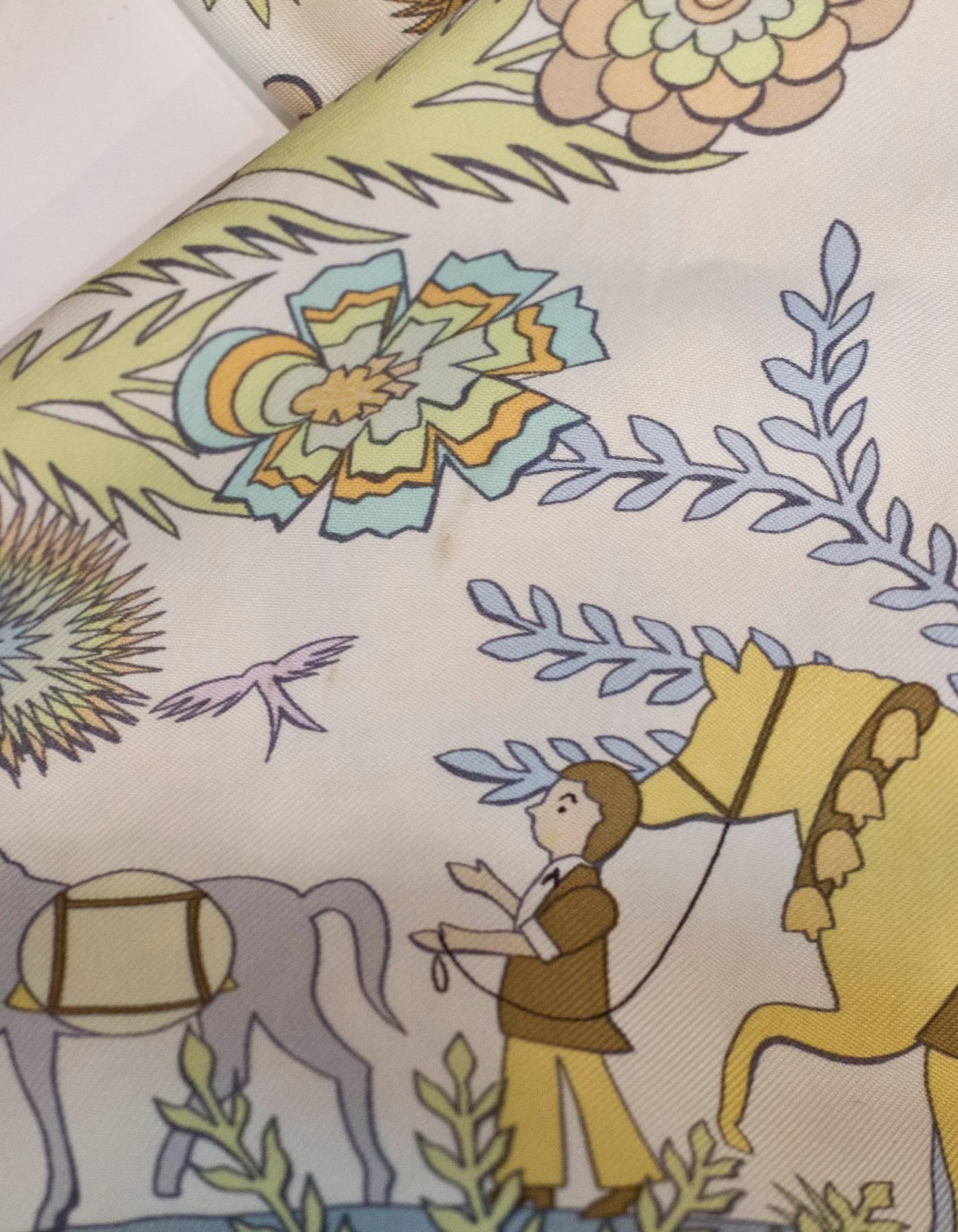 Hermes Beige/ Pastel Decoupages 90cm Silk Scarf In Excellent Condition In New York, NY