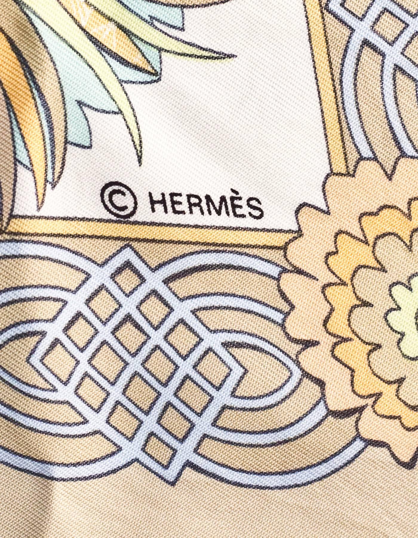 Women's Hermes Beige/ Pastel Decoupages 90cm Silk Scarf