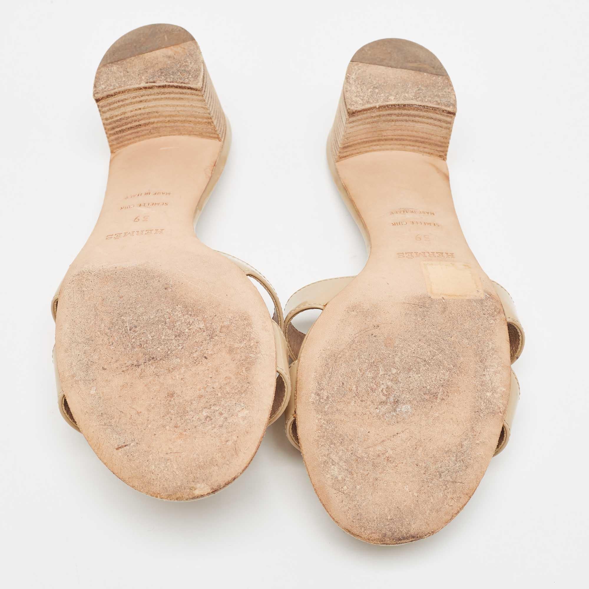 Hermes Beige Patent Oasis Slide Sandals Size 39 3