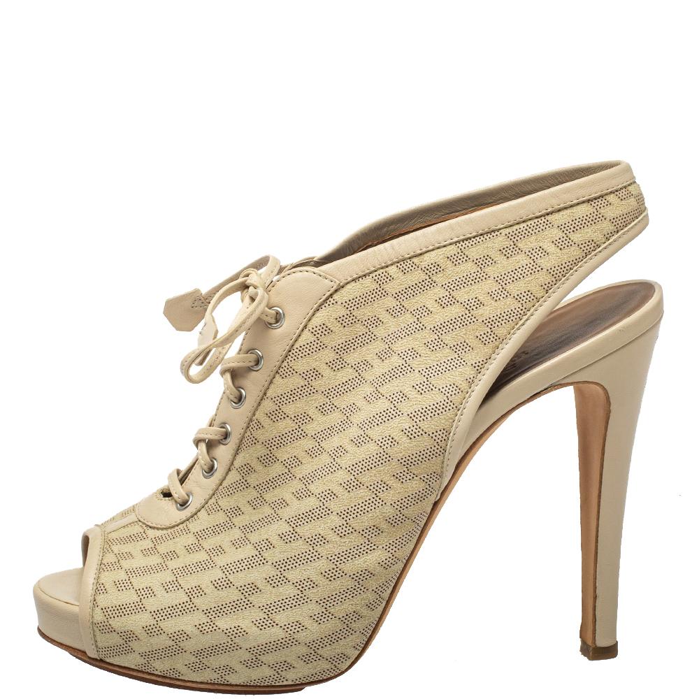 Women's Hermes Beige Perforated Leather Garrigue Peep Toe Booties Size 40