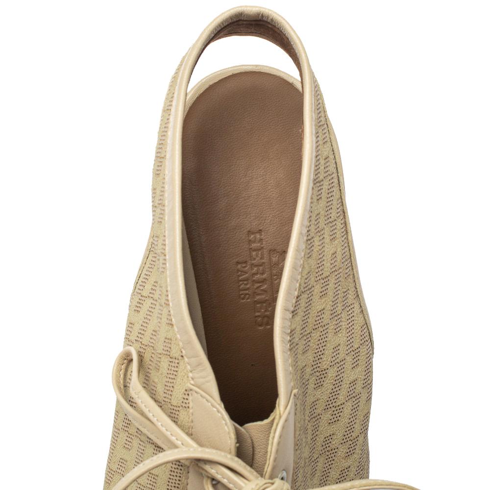 Hermes Beige Perforated Leather Garrigue Peep Toe Booties Size 40 1