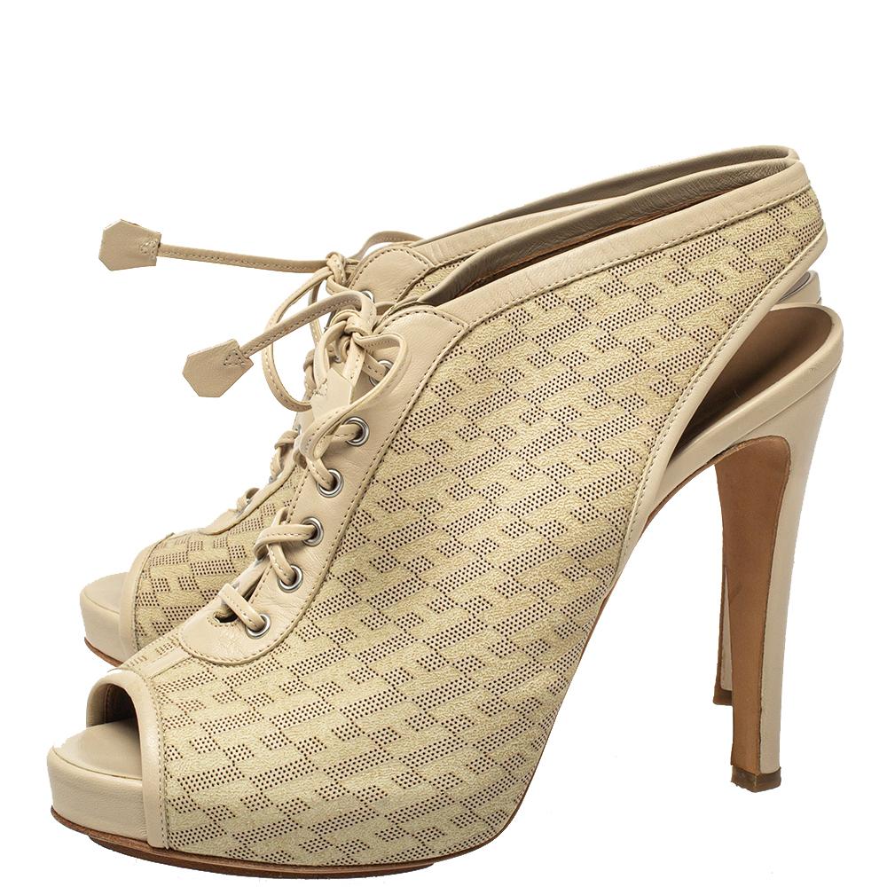 Hermes Beige Perforated Leather Garrigue Peep Toe Booties Size 40 2