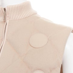 HERMES beige quilted waterproof cashmere lambskin trim down puffer vest FR34 XXS
