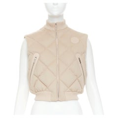 HERMES beige quilted waterproof cashmere lambskin trim down puffer vest FR34 XXS