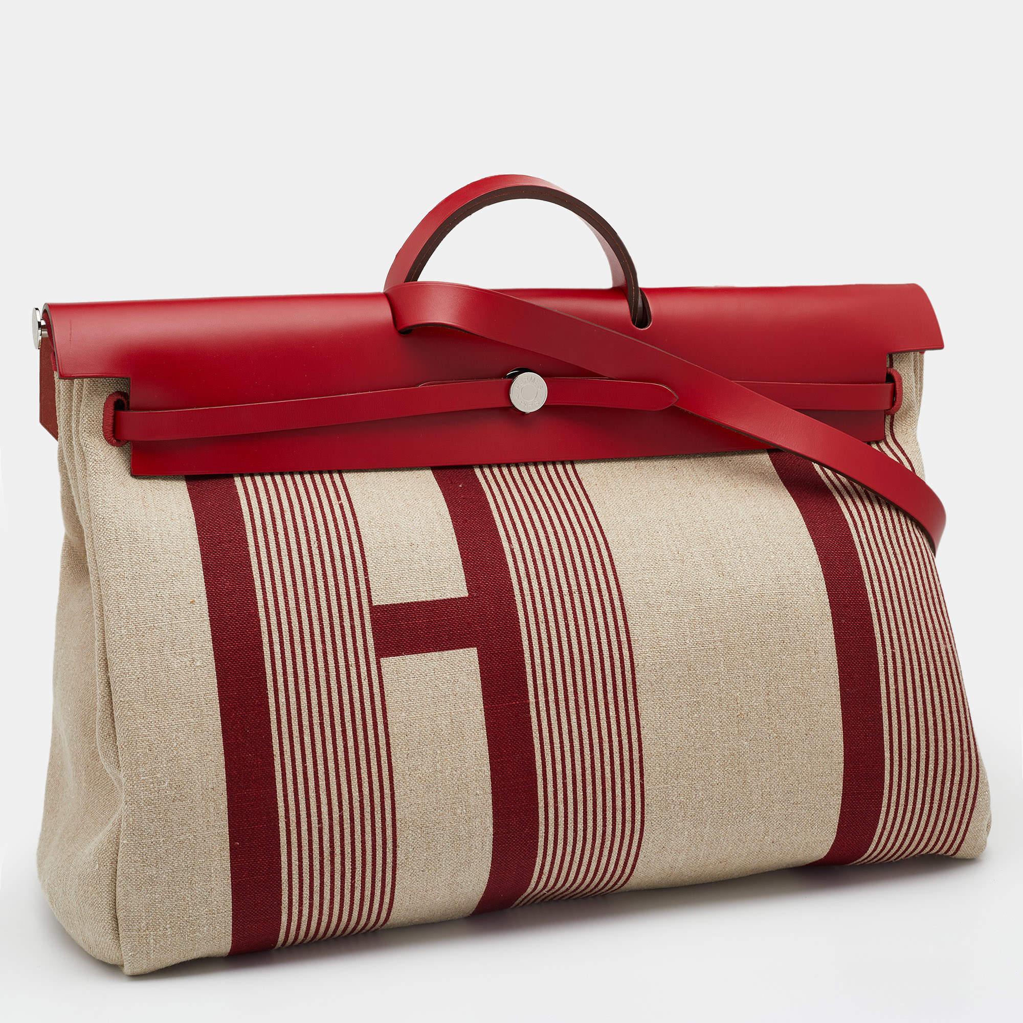 Hermes Beige/Red H Vibration Canvas and Leather Herbag Zip 50 Bag 2