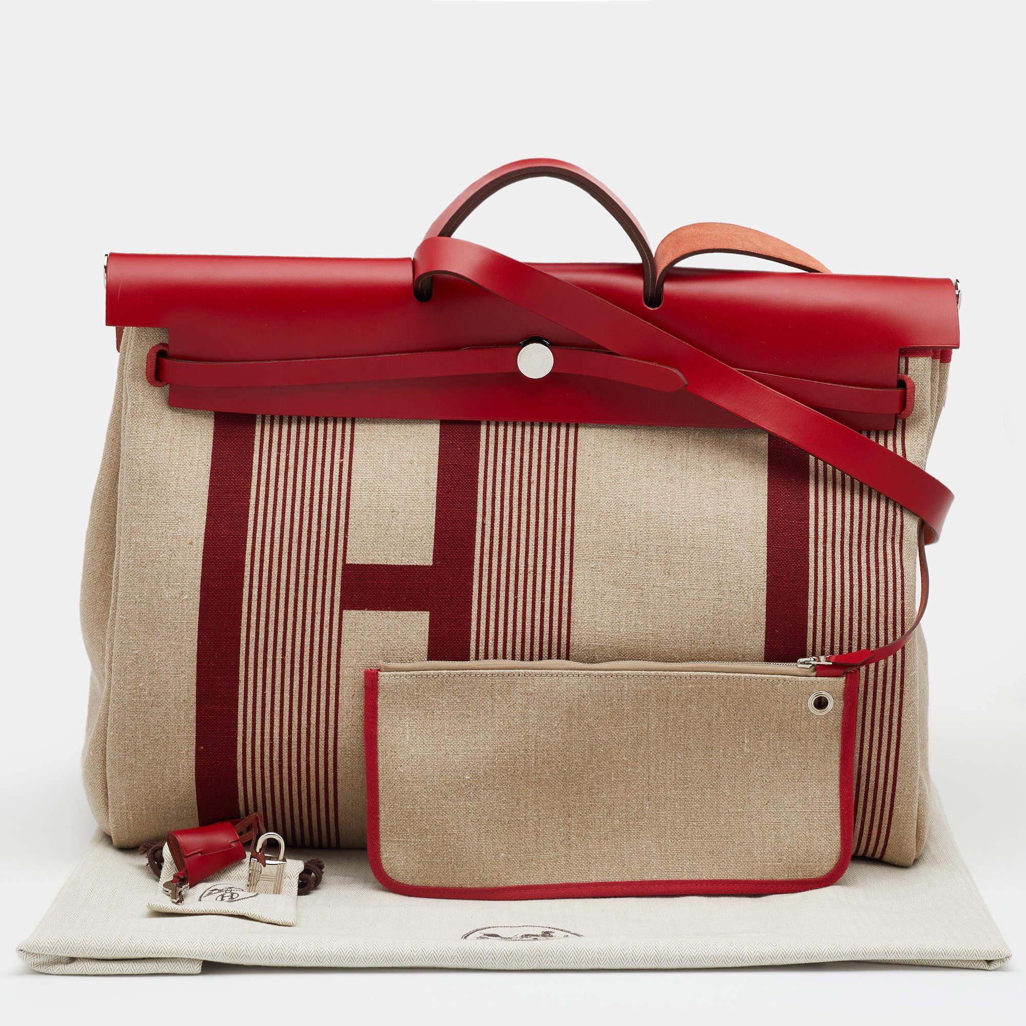 Hermes Beige/Red H Vibration Canvas and Leather Herbag Zip 50 Bag 3