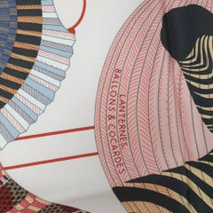Hermes Beige / Rose Nacre / Bordeaux Lanternes, Ballons et Cocardes scarf 90