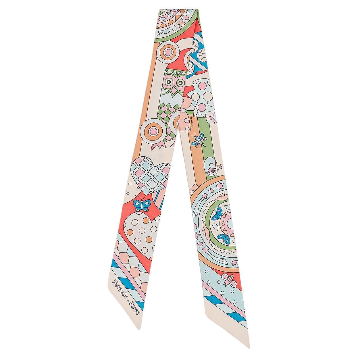 Hermès Scarf Au Bloc Liste Vernie Bleu Rose Vert 90