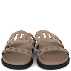 HERMES Beige Sable suede EXTRA CHAINE D'ANCRE Slide Sandals Shoes 37.5 fit 37