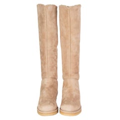 HERMES beige SHEARLING LINED DAKOTA Ginocchio Alto Stivali Piatti Scarpe 36.5