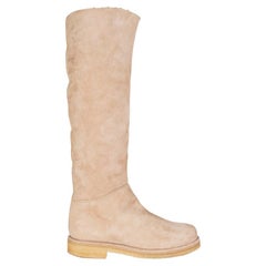 HERMES beige SHEARLING LINED DAKOTA Knee High Flat Boots Shoes 36.5