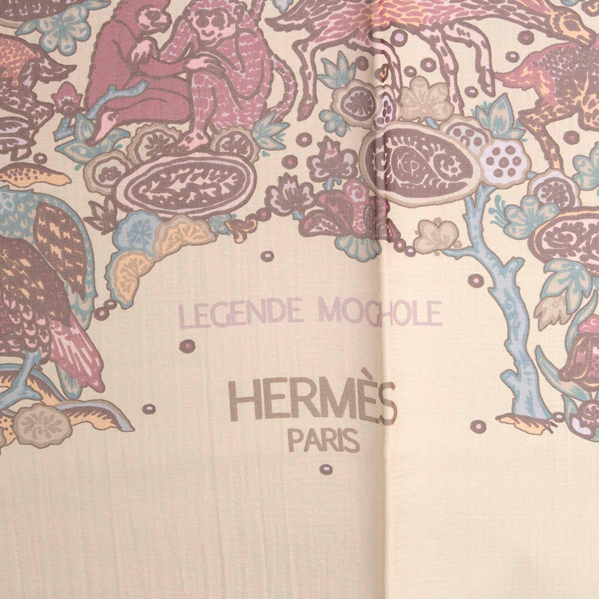 Beige HERMES beige silk chiffon LEGENDE MOGHOLE 140 MOUSSELINE Scarf For Sale