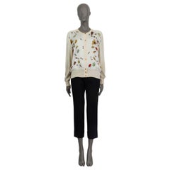 HERMES beige silk LES INSECTS Cardigan Sweater 42 L
