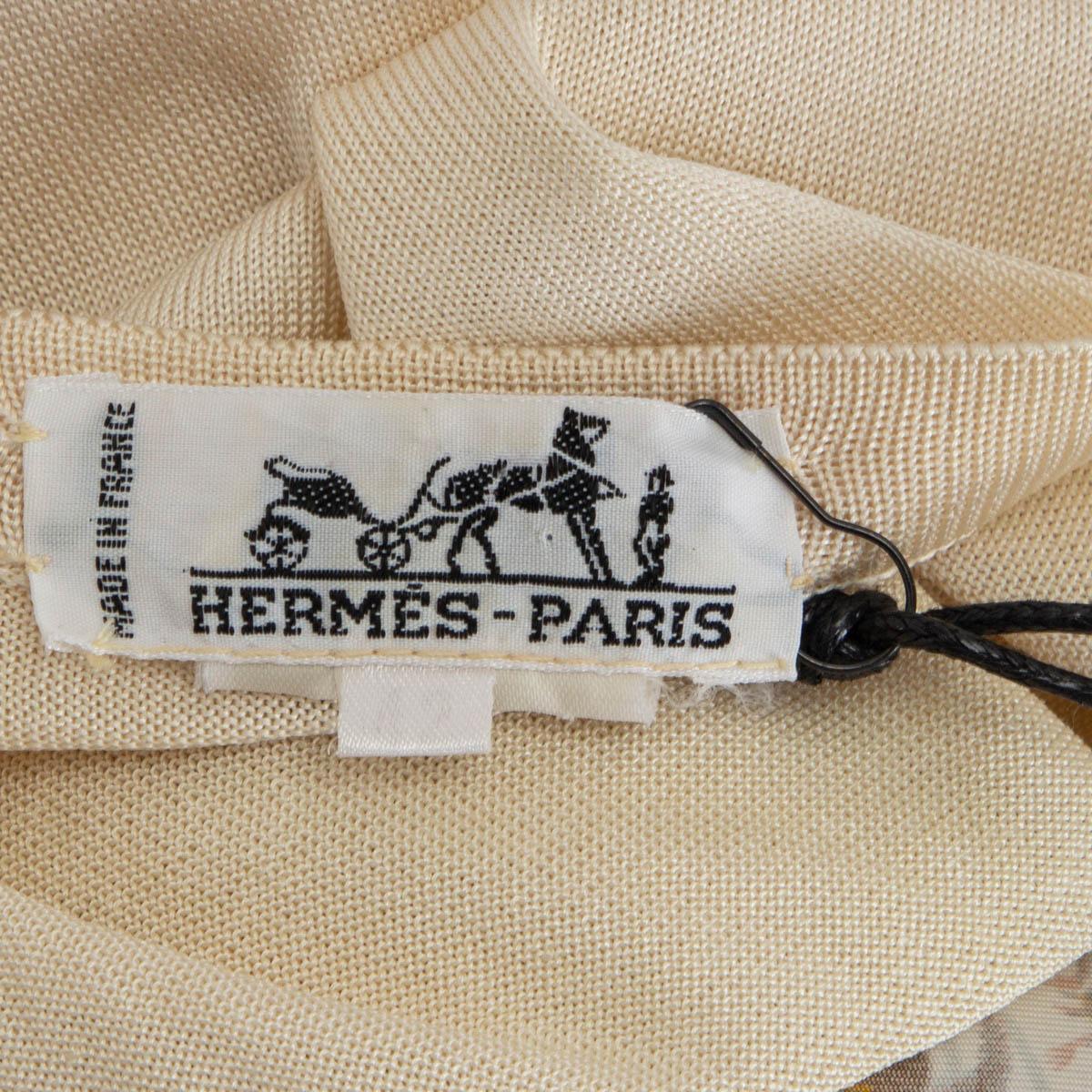 Women's HERMES beige silk LES INSECTS Cardigan Sweater 42 L