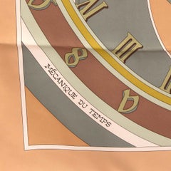 HERMES beige silk MECANIQUE DU TEMPS 90 Twill Scarf