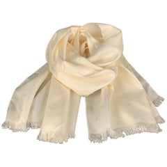 HERMES Beige Silk Woven Bees Wide Scarf