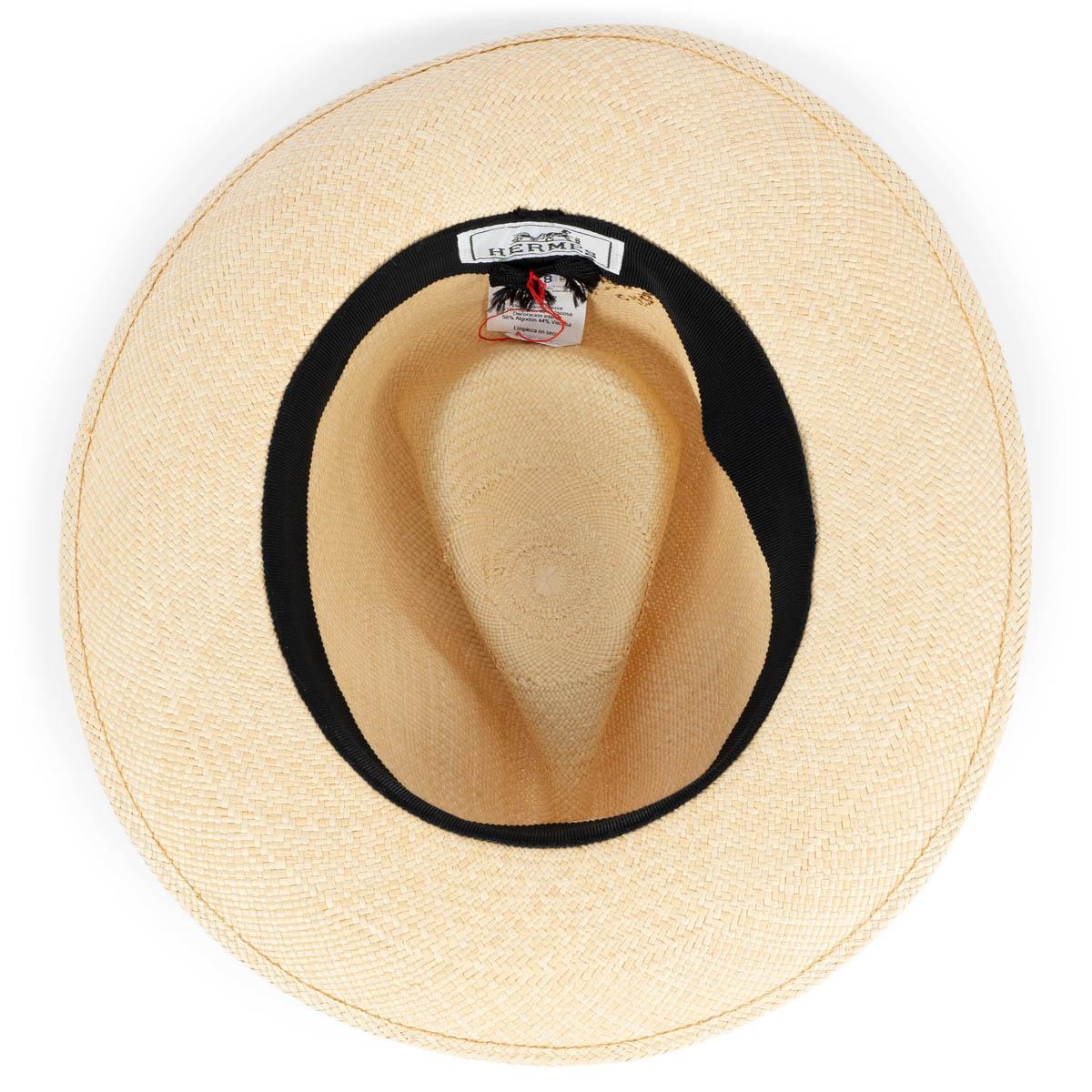 HERMÈS, chapeau FEDORA en tricot de paille beige, taille 58 en vente 1