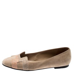 Hermes Beige Suede And Crystal Powder Nice Ballet Flats Size 38