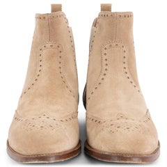 HERMES beige suede BRIGHTON BROGUE CHELSEA Ankle Boots Shoes 38.5