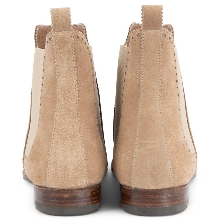 HERMES beige suede BRIGHTON BROGUE CHELSEA Ankle Boots Shoes  display picture 1