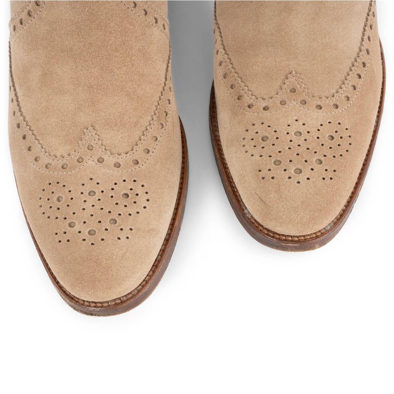 HERMES beige suede BRIGHTON BROGUE CHELSEA Ankle Boots Shoes  display picture 3