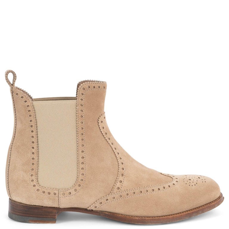 HERMES beige suede BRIGHTON BROGUE CHELSEA Ankle Boots Shoes  display picture 2
