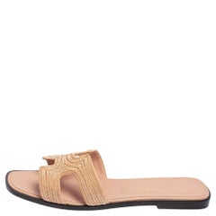 Hermes Beige Suede Embellished Oran Sandals Size 41
