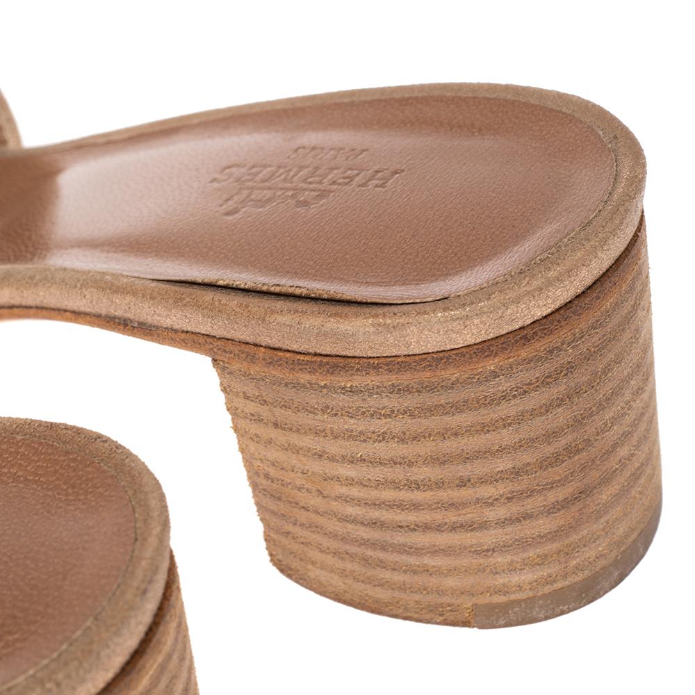 Women's Hermes Beige Suede Oasis Block Heel Slide Sandals Size 37