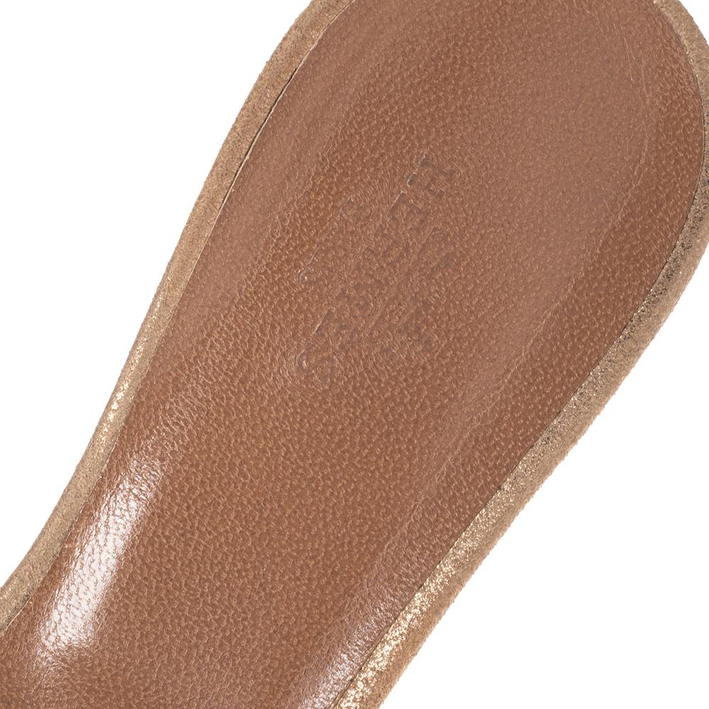 Hermes Beige Suede Oasis Block Heel Slide Sandals Size 37 2