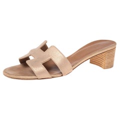 Hermes Beige Suede Oasis Block Heel Slide Sandals Taille 37