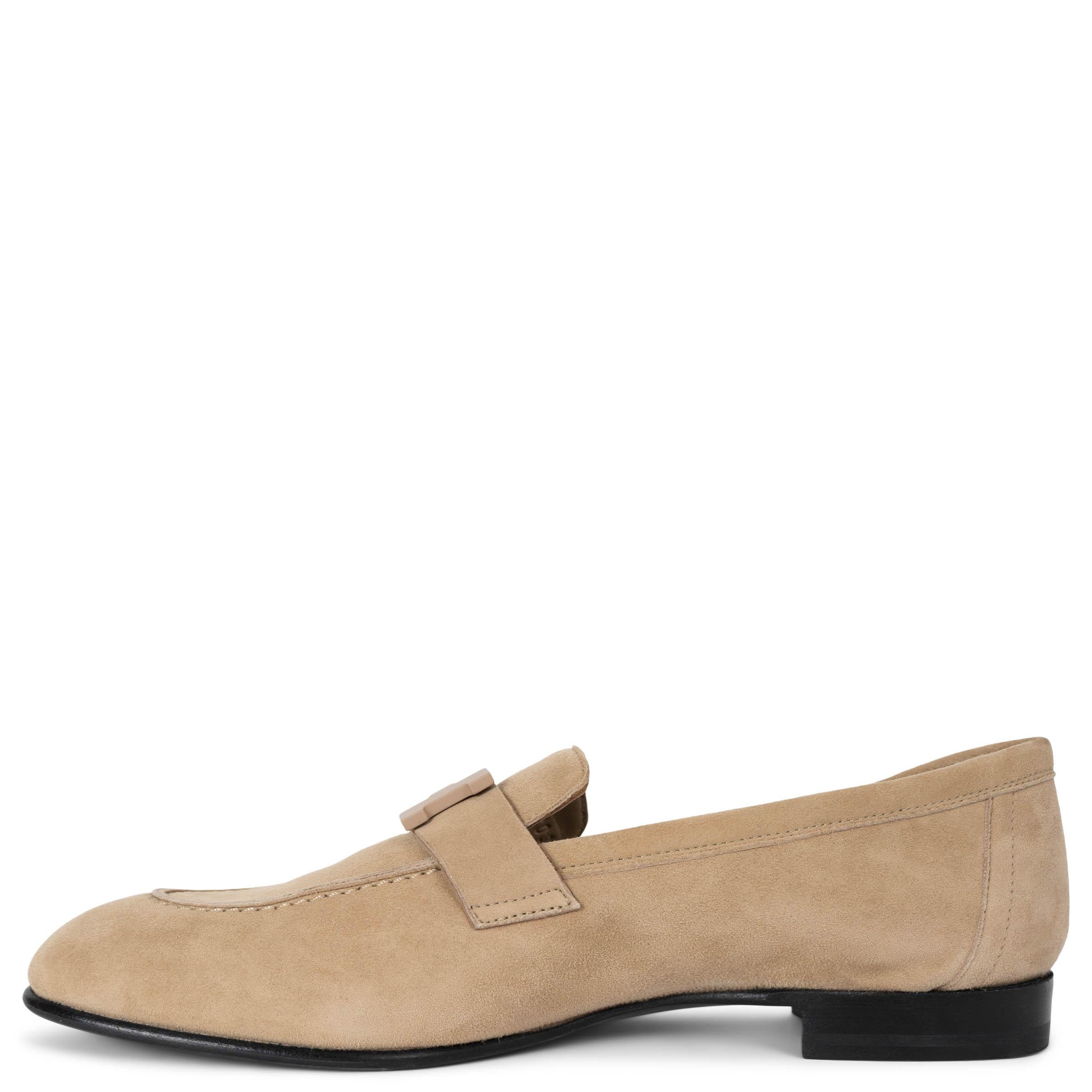 Beige HERMES beige suede PARIS Loafers Flats Shoes 37.5 For Sale