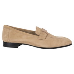 HERMES beige suede PARIS Loafers Flats Shoes 37.5
