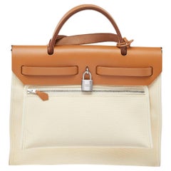 Hermes Beige/Tan Canvas and Leather Herbag Zip 31 Bag