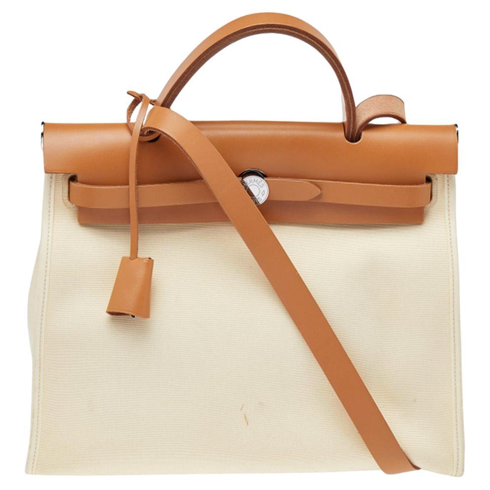 Hermes Beige/Tan Canvas and Leather Herbag Zip 31 Bag
