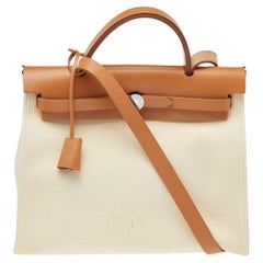 Hermes Herbag Zip 31 Tasche aus Segeltuch und Leder:: beige/braun