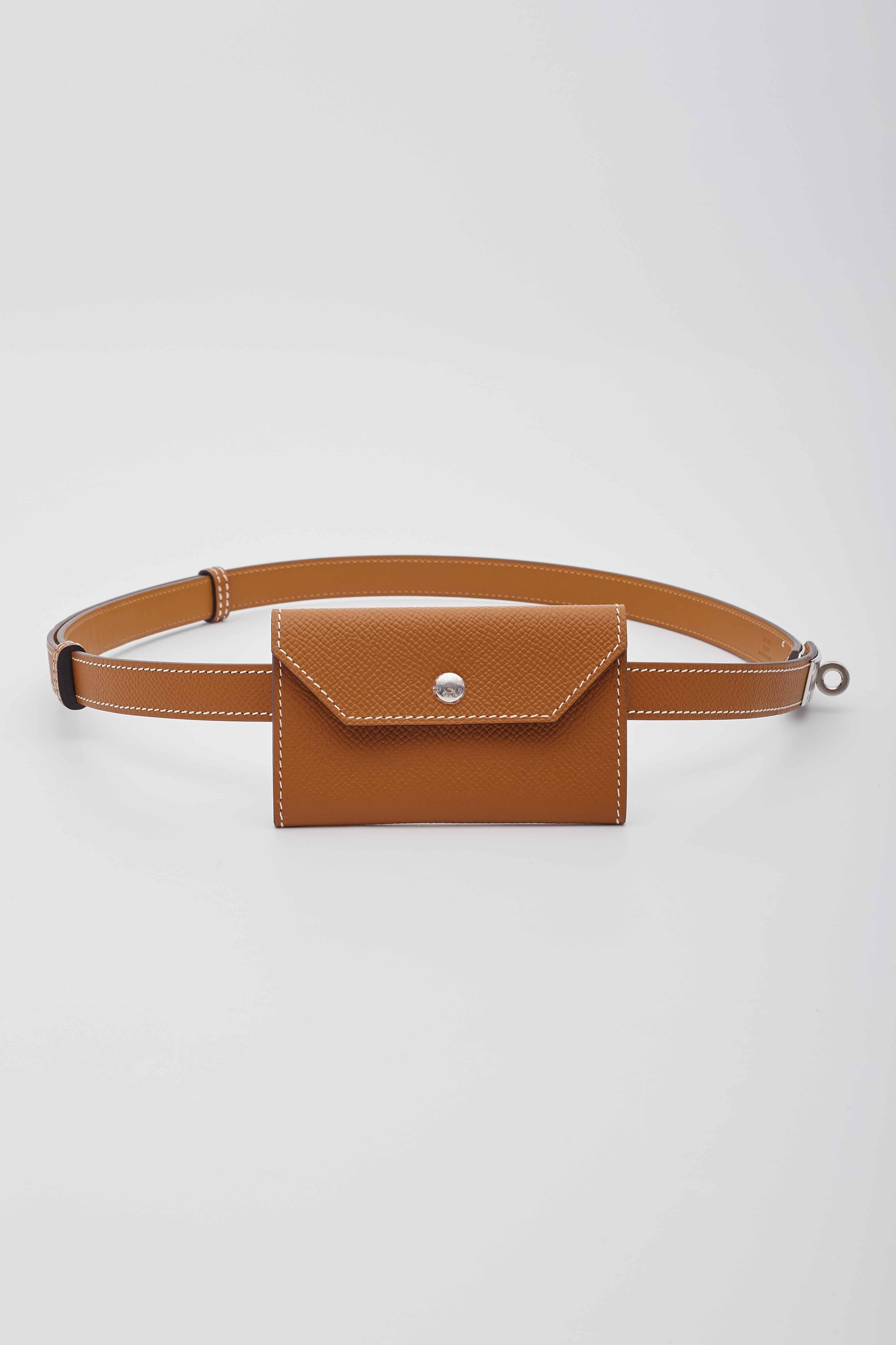 Hermes Beige Textured Leather Kelly Pocket 18 Mini Belt Bag For Sale 3