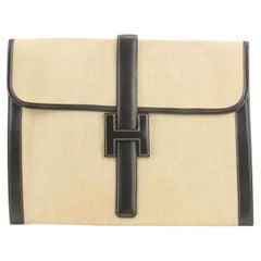 Hermès Beige Toile x Brown Leather Jige 34 Clutch GM Bag 36h31s