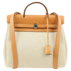 Hermès Beige Toile x Cuero Herbag Sac a Dos Mochila 2 en 1 s29h37