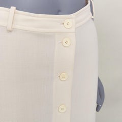 HERMES beige virgin wool blend button front high waisted pencil skirt FR34 XS