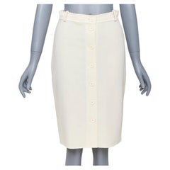 HERMES beige virgin wool blend button front high waisted pencil skirt FR34 XS